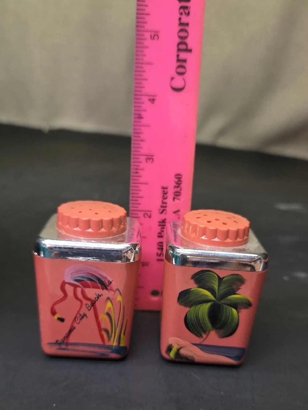 Vintage Souvenir Salt & Pepper‎ Shakers Steri-lite And Lifetime Ware Plate